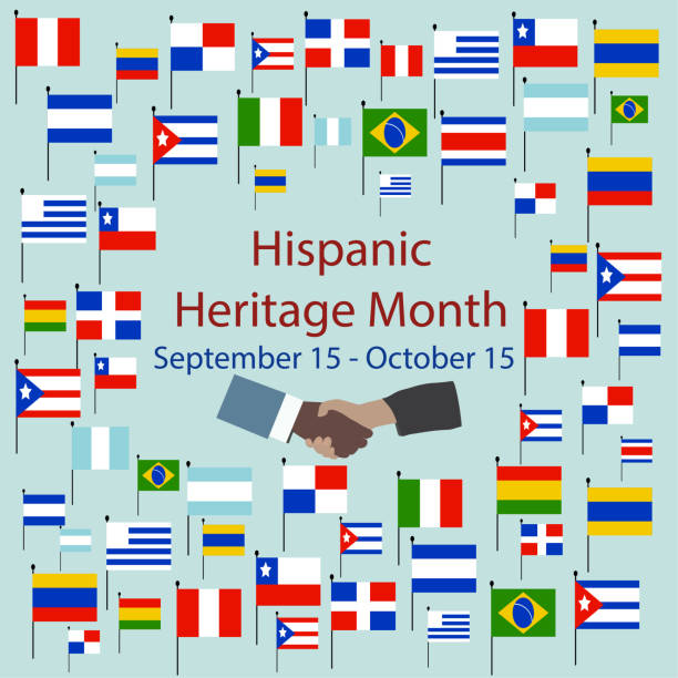 . National Hispanic Heritage Month. September 15 to October 15. Cultural and ethnic diversity. Flags of America with text inscription. National Hispanic Heritage Month. September 15 to October 15. Cultural and ethnic diversity. latin american and hispanic ethnicity stock illustrations