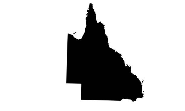 ilustrações de stock, clip art, desenhos animados e ícones de black silhouette of queensland state map in australia - queensland