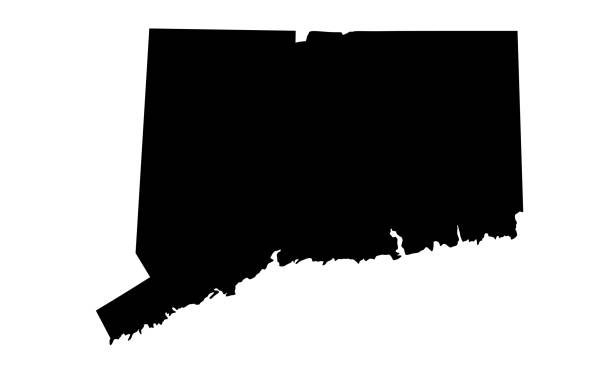 illustrazioni stock, clip art, cartoni animati e icone di tendenza di mappa della sagoma nera degli stati del connecticut negli stati uniti - connecticut map