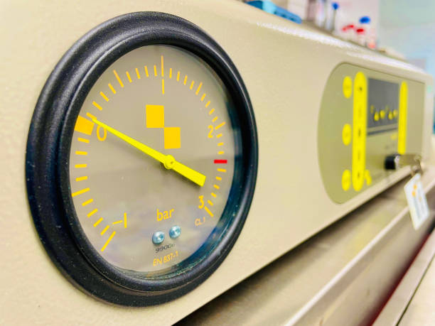 istock Pressure gauge on scientific equipment 1326824617