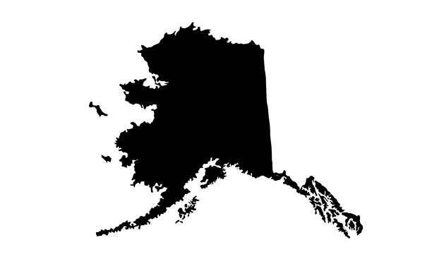 ilustraciones, imágenes clip art, dibujos animados e iconos de stock de mapa de silueta negra de los estados de alaska en los estados unidos - kansas map design state