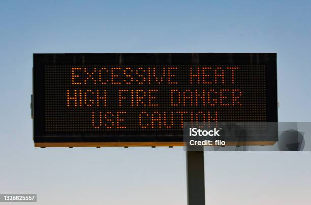 Excessive Heat Highway Warning Sign Stock Photo - Download Image Now - Heat Wave, Heat - Temperature, Warning Sign