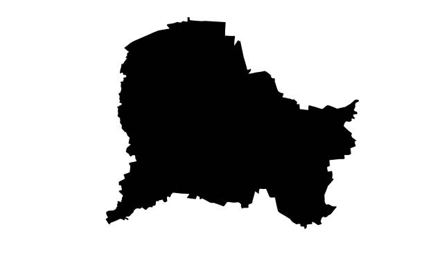 black silhouette map of the city of Paderborn in Germany silhouette map of the city of Paderborn in Germany on white background leverkusen stock illustrations