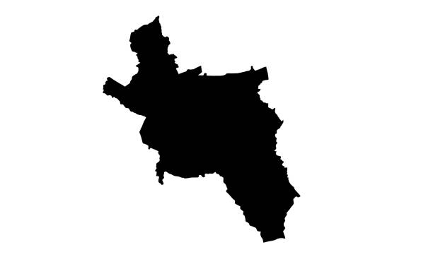 black silhouette map of the city of Aachen in Germany silhouette map of the city of Aachen in Germany on white background leverkusen stock illustrations