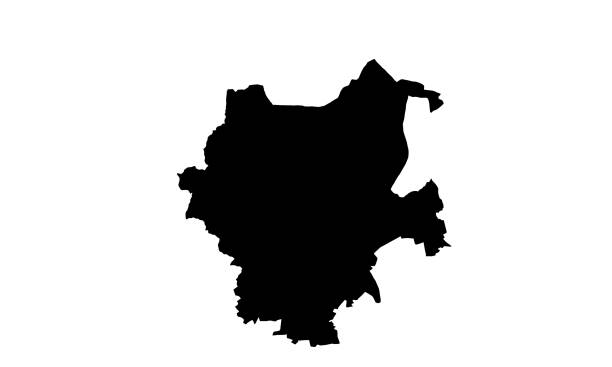 black silhouette map of the city of Monchengladbach in Germany silhouette map of the city of Monchengladbach in Germany on white background leverkusen stock illustrations