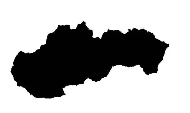 Vector illustration of black silhouette map of the country of Slovakia in Europe