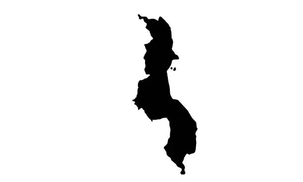 Vector illustration of black silhouette map of the country of Malawi in east Africa