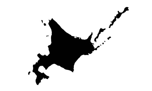 black silhouette map of hokkaido in japan - 四國 幅插畫檔、美工圖案、卡通及圖標