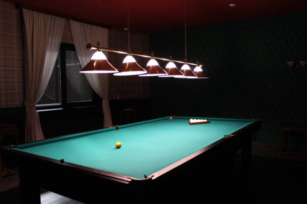 istock Gambling table with russian billiard set and dark cue ball. 1326833830