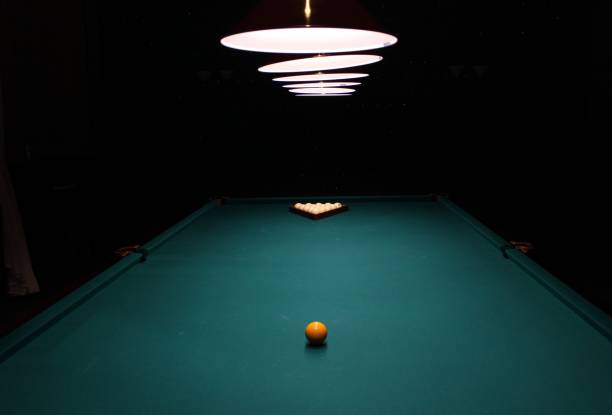 istock Gambling table with russian billiard set and dark cue ball. 1326833831