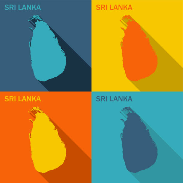 Sri Lanka flat map available in four colors Sri Lanka flat map with long shadow available in four colors country geographic area stock illustrations
