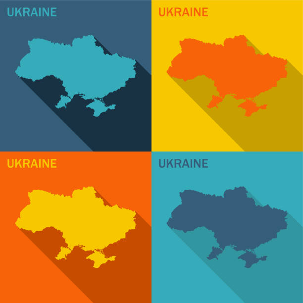 ukraine flache karte in vier farben erhältlich - map square shape usa global communications stock-grafiken, -clipart, -cartoons und -symbole