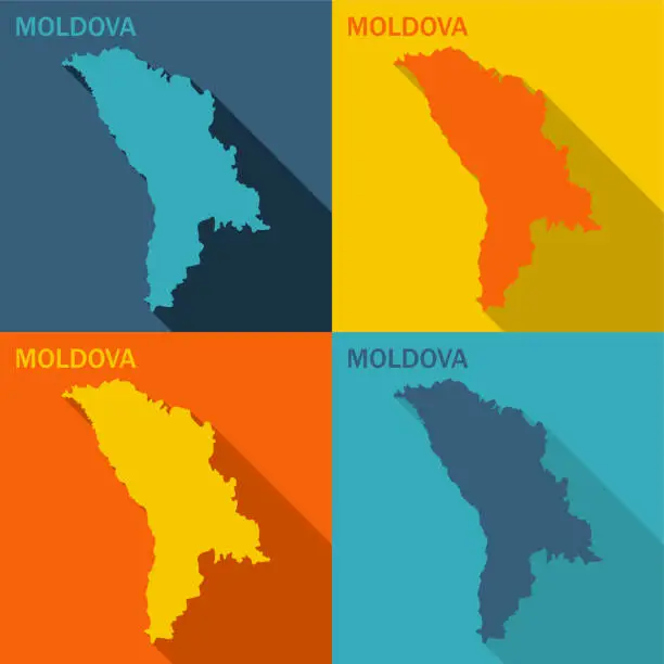 Vector illustration of Moldova flat map available in four colors