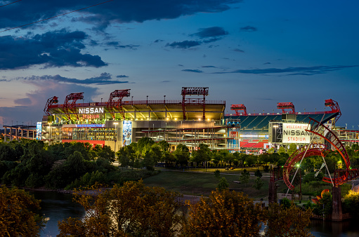 Nashville, Tennessee - 27 June 2021: Nissan Stadium in Nashville Tennessee at sunset