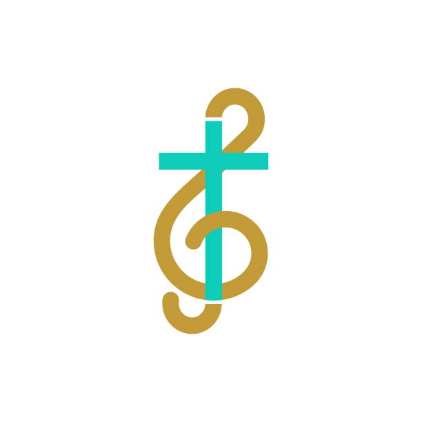 音楽のロゴ。キリスト教のシンボル。高音のクレフとイエスの十字架の組み合わせ - the crucifixion audio点のイラスト素材／クリップアート素材／マンガ素材／アイコン素材