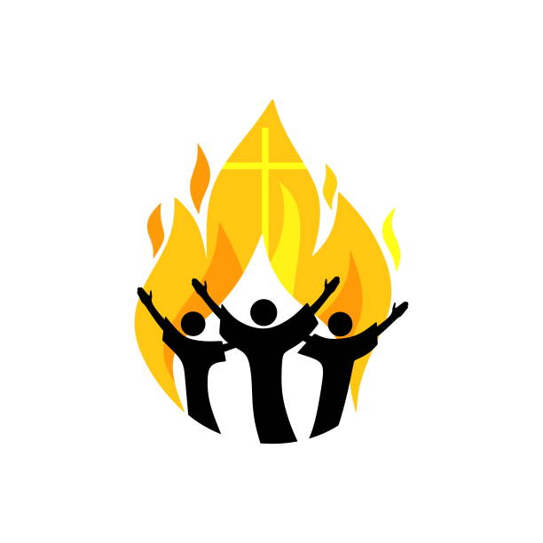 Music logo. Christian symbols. Believers worship Jesus Christ, sing with the fire of the Holy Spirit Music logo. Christian symbols. Believers worship Jesus Christ, sing with the fire of the Holy Spirit the crucifixion audio stock illustrations