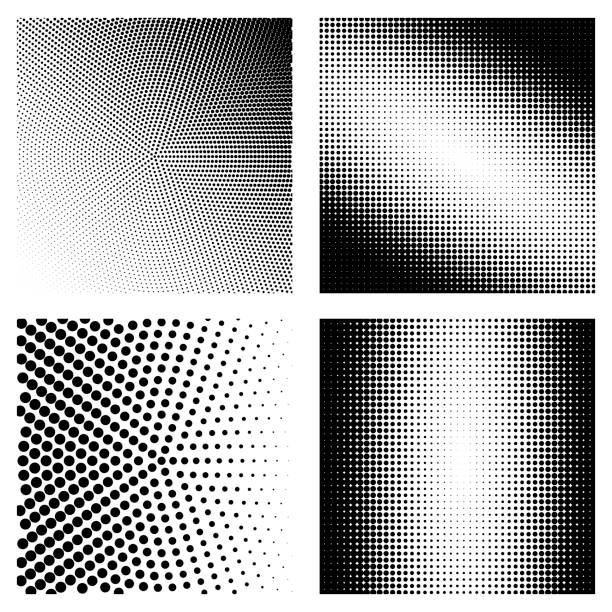 istock Set of black halftone on different shape. Pop art texture made of spots. Vector round dots gradient. 1326839791