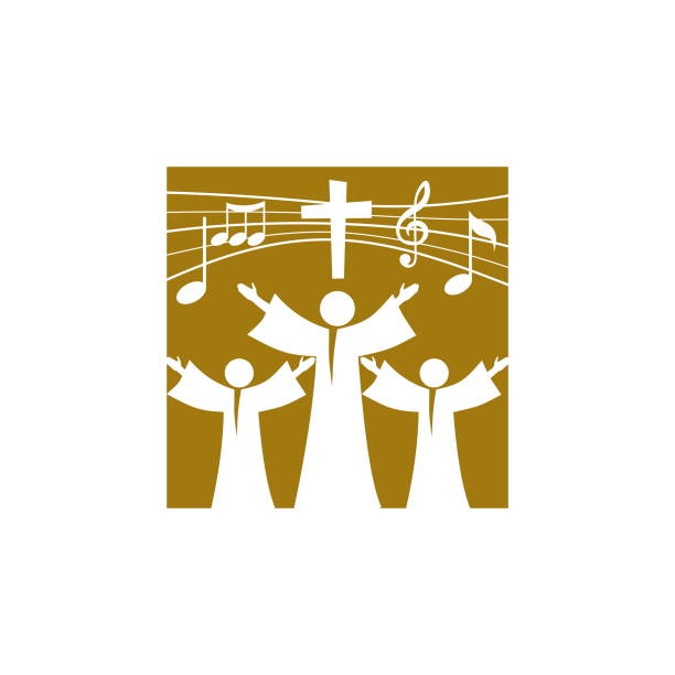音楽のロゴ。キリスト教のシンボル。イエスの信者は主に賛美の歌を歌う - the crucifixion audio点のイラスト素材／クリップアート素材／マンガ素材／アイコン素材