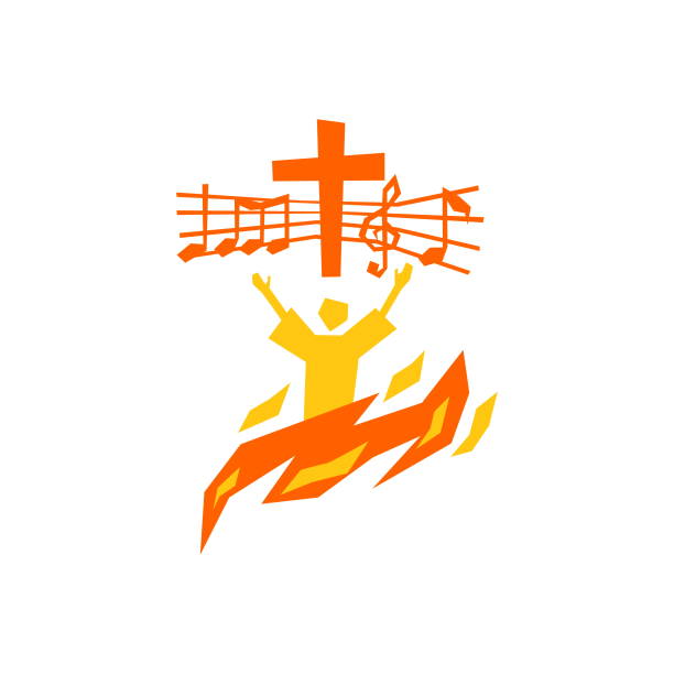 ilustrações, clipart, desenhos animados e ícones de logotipo de música. símbolos cristãos. o crente adora jesus cristo, canta a glória a deus - the crucifixion audio