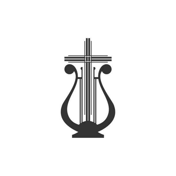 ilustrações, clipart, desenhos animados e ícones de logotipo musical. harpa e cruz. - the crucifixion audio