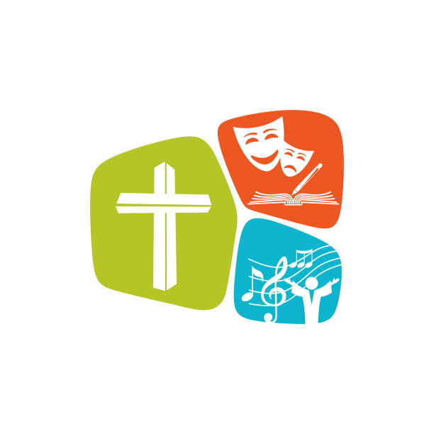 логотип христианского творческого коллектива, исполняющий театральные постановки, стихи, мюзиклы - the crucifixion audio stock illustrations