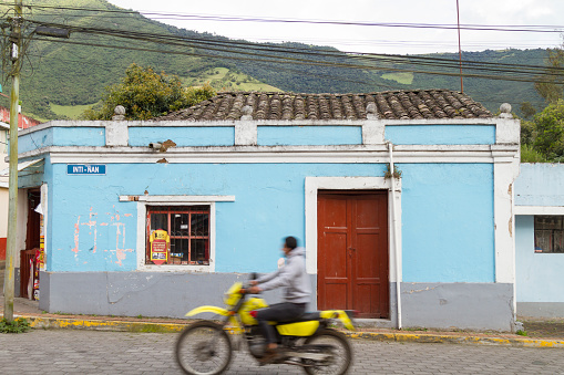 June 27, 2021 - Pichincha, Atahualpa: Facade details at Atahualpa's downtown, an indigenous department town near to Quito.  \n\nAtahualpa is one town included in \