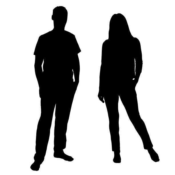 black and white vector silhouettes of people for clipping, family - i̇nsanlar stock illustrations
