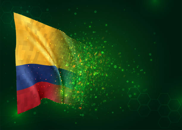 kolumbia, wektorowa flaga 3d na zielonym tle z wielokątami i numerami danych - hexagon backgrounds mesh green stock illustrations