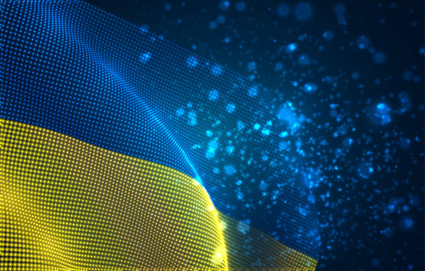 ilustrações de stock, clip art, desenhos animados e ícones de vector bright glowing country flag of abstract dots. ukraine - ucrania