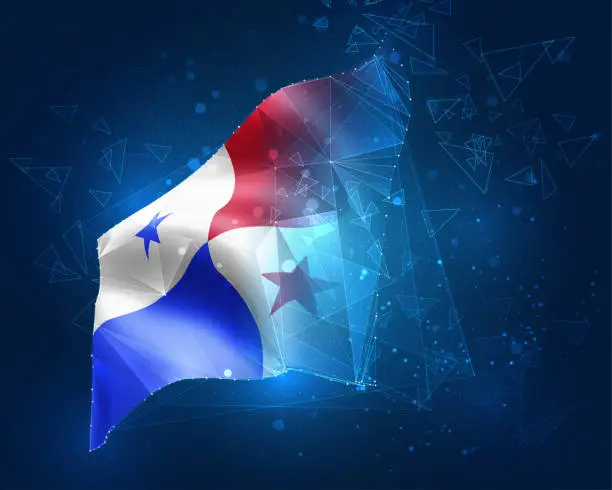 Vector illustration of Panama, vector flag, virtual abstract 3D object from triangular polygons on a blue background