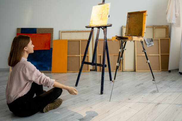 art therapy painter lifestyle meditating in studio
