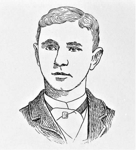 Man headshot, Art Lesson Headshot of a Caucasian young man. Illustration published in Royal Manual by Henry Davenport Northrop (The Dallas Book Publishing Co.: Dallas, Texas) in 1891. caricature portrait board stock illustrations