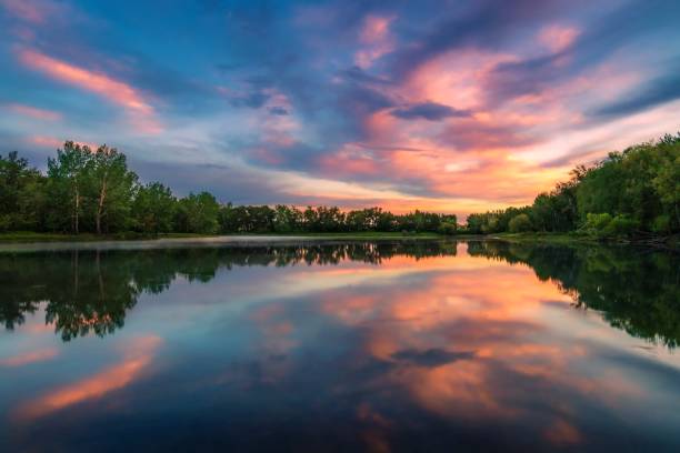 istock Long Exposure Sunrise Reflecting On A Park Lake 1326869142