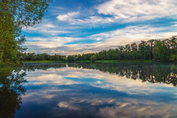 istock Blue Cloudy Sky Reflecting On A Park Lake 1326869179