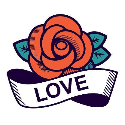 istock tattoo old style love sticker with rose 1326879932