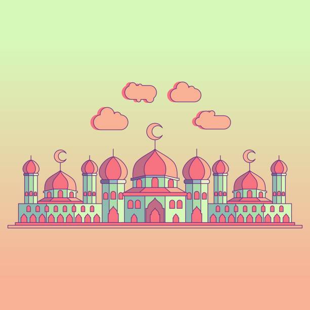 подробная мечеть красочный фон - india map cartoon cartography stock illustrations