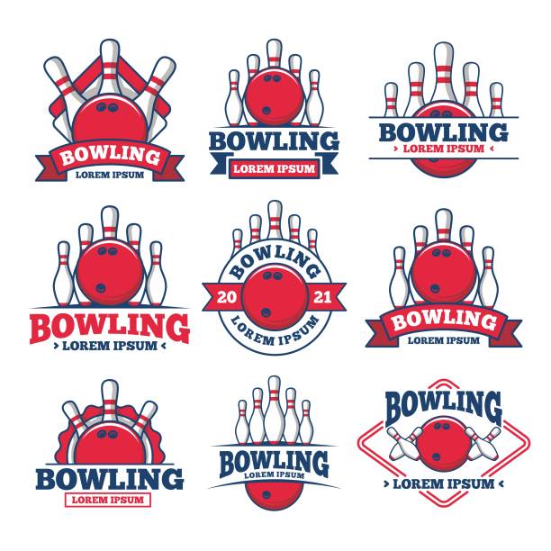 vector set of bowling logos, emblems and design elements vector set of bowling logos, emblems and design elements. logotype templates and badges ten pin bowling stock illustrations