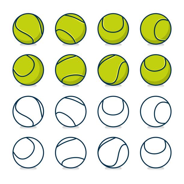 ilustraciones, imágenes clip art, dibujos animados e iconos de stock de conjunto de pelotas de tenis - bola de tenis