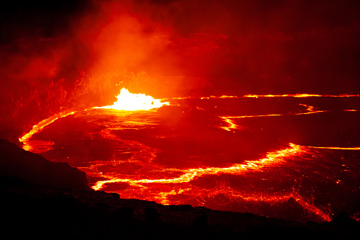 Ethiopia's Erta Ale volcano in Danakil Depression shoots out flames and lava