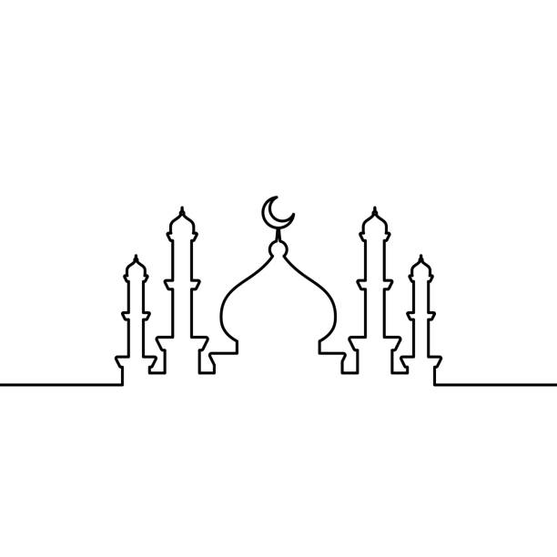 stockillustraties, clipart, cartoons en iconen met mosque line art vector minimalist design. islamic ornament background. - mosque