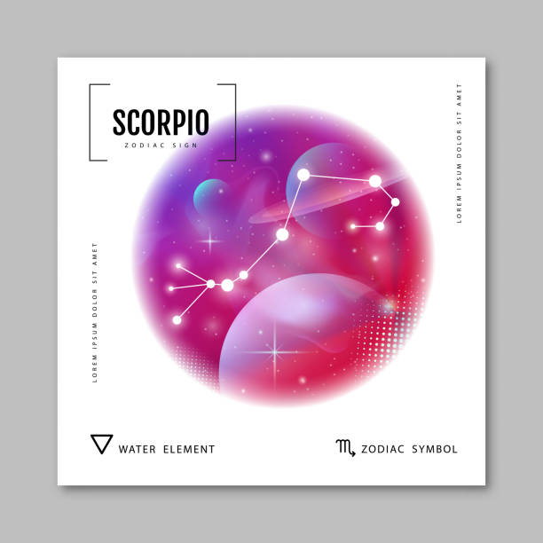 kuvapankkikuvitukset aiheesta moderni taianomainen noituuden kortti, jossa on astrologia scorpio-eläinradan tähdistö holografisen virtauksen taustalla - scorpio