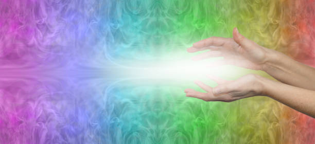 istock Beautiful multicoloured chakra healing energy message banner 1326904892