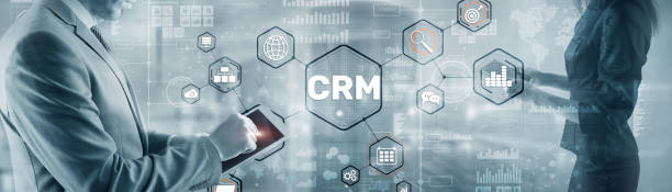 istock Customer relationship management system concept. Businessman touching finger CRM 1326905672