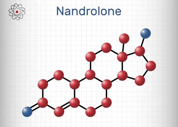 Vector illustration of Nandrolone, 19-Nortestosterone, nortestosterone molecule. It is androgen, synthetic, anabolic steroid AAS, analog of testosterone. Sheet of paper in a cage