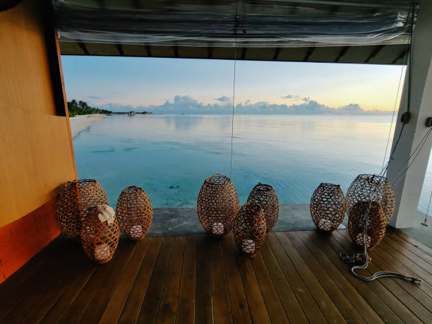 istock Lamps in resort Sunset In Maldives 1326911074