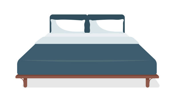 illustrations, cliparts, dessins animés et icônes de objet vectoriel de couleur semi-plat à lit double - bedding bedroom duvet pillow