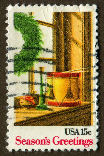 usa stamp: shows season's greetings - president postage stamp profile usa imagens e fotografias de stock