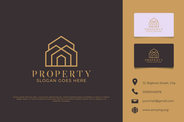 logo branding property and business card template preview - real estate stock illustrations
