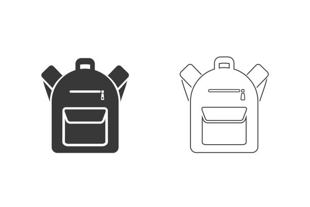 illustrations, cliparts, dessins animés et icônes de icône de sac à dos définie dans un style plat. signe vectoriel - school education backpack book bag