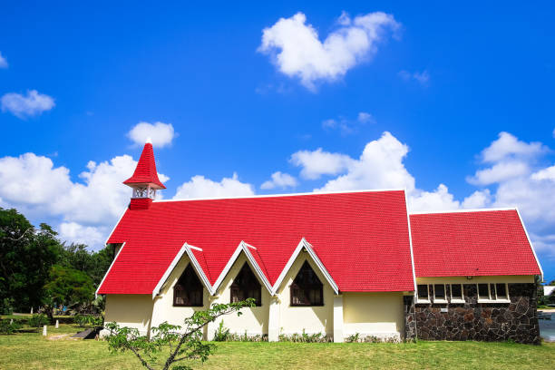 Church with red roof in Cap Malheureux, Mauritius island